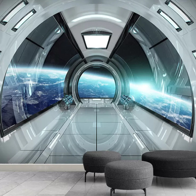 Photo Minimalist Mural Wallpaper in Grey and Green 3D Tunnel Wall Decor, Custom-Printed Clearhalo 'Wall Decor' 'Wall Mural' 969772