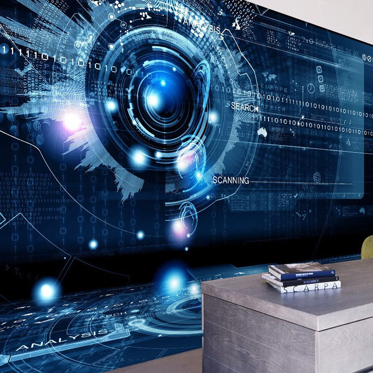 Cool Circuit Board Mural Wallpaper for Meeting Room, Dark Blue, Personalized Size Available Blue Clearhalo 'Wall Decor' 'Wall Mural' 969790