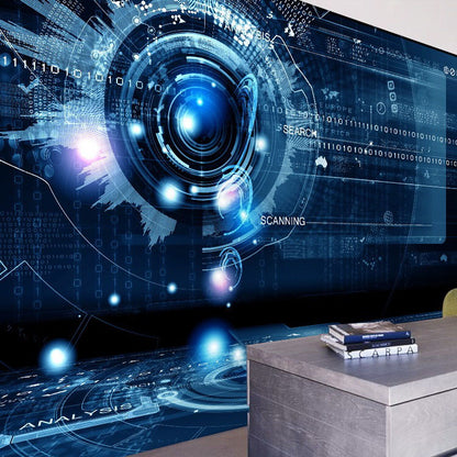 Cool Circuit Board Mural Wallpaper for Meeting Room, Dark Blue, Personalized Size Available Blue Clearhalo 'Wall Decor' 'Wall Mural' 969790