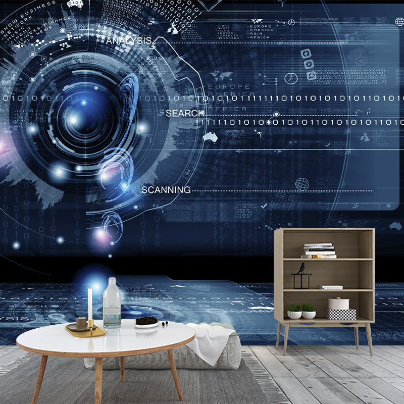 Cool Circuit Board Mural Wallpaper for Meeting Room, Dark Blue, Personalized Size Available Clearhalo 'Wall Decor' 'Wall Mural' 969791