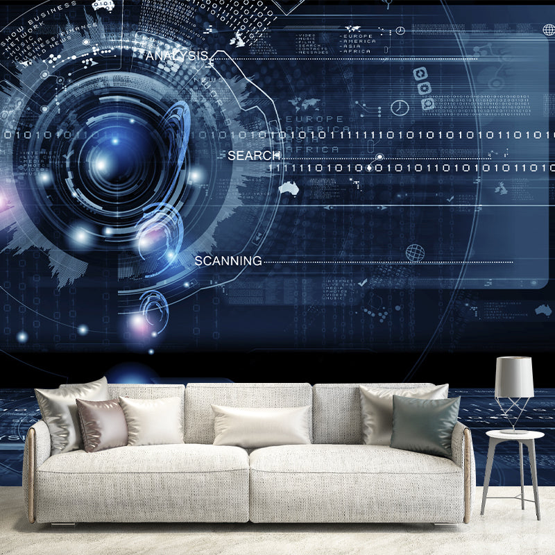 Cool Circuit Board Mural Wallpaper for Meeting Room, Dark Blue, Personalized Size Available Clearhalo 'Wall Decor' 'Wall Mural' 969792