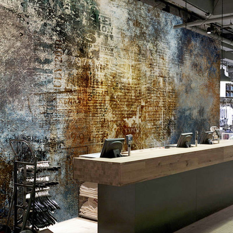 Giant Graffiti Wall Covering Blue and Brown Non-Woven Material Wall Mural for Dress Shop, Made to Measure Blue Coffee Clearhalo 'Wall Decor' 'Wall Mural' 969795