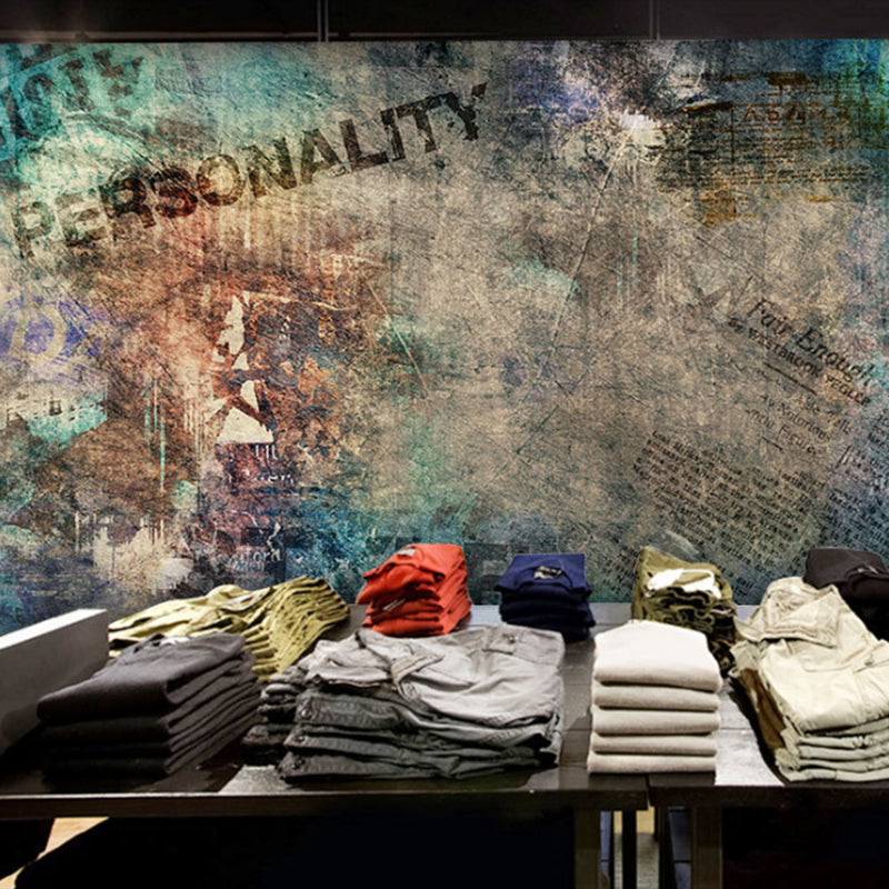 Green and Brown Graffiti Mural Wallpaper Stain-Resistant Wall Art for Coffee Shop Decoration Green-Coffee Clearhalo 'Wall Decor' 'Wall Mural' 969805