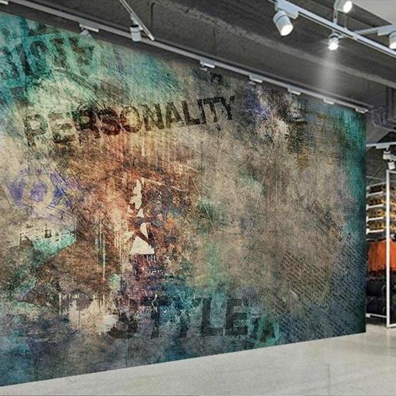 Green and Brown Graffiti Mural Wallpaper Stain-Resistant Wall Art for Coffee Shop Decoration Clearhalo 'Wall Decor' 'Wall Mural' 969806