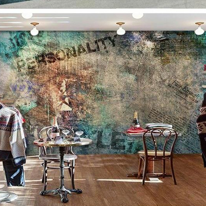 Green and Brown Graffiti Mural Wallpaper Stain-Resistant Wall Art for Coffee Shop Decoration Clearhalo 'Wall Decor' 'Wall Mural' 969807