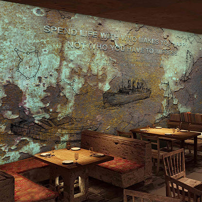 Illustration Rusty Iron Wall Mural Extra Large Wall Covering for Restaurant, Made to Measure Green-Coffee Clearhalo 'Wall Decor' 'Wall Mural' 969810