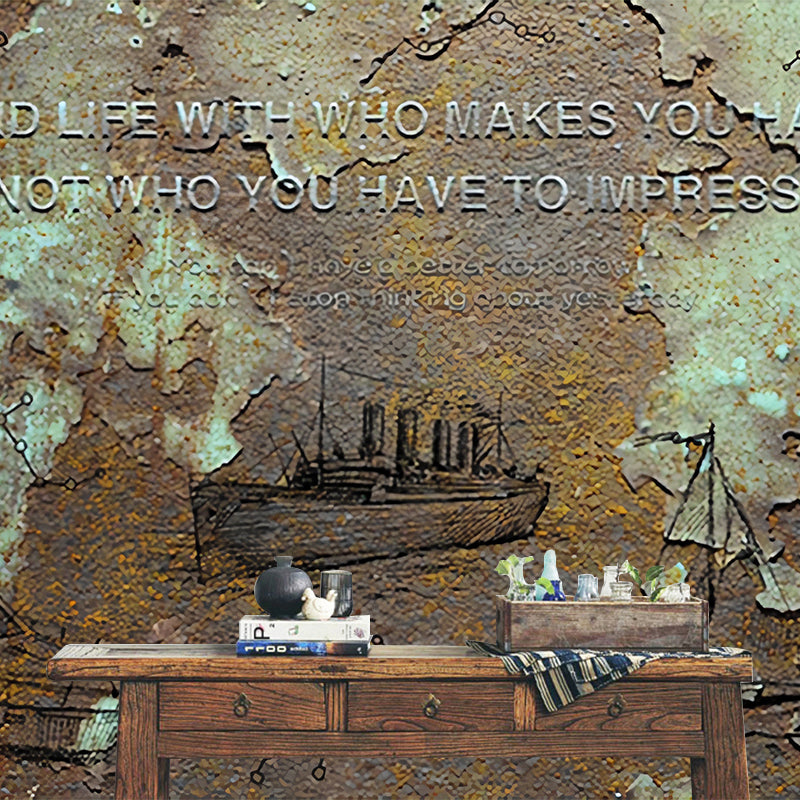 Illustration Rusty Iron Wall Mural Extra Large Wall Covering for Restaurant, Made to Measure Clearhalo 'Wall Decor' 'Wall Mural' 969812