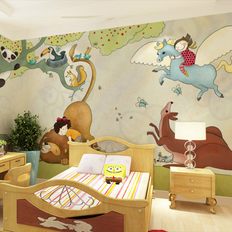 Illustration Cartoon Animal Mural for Children 3D Effect Wall Covering for Kid's Bedroom Clearhalo 'Wall Decor' 'Wall Mural' 969827