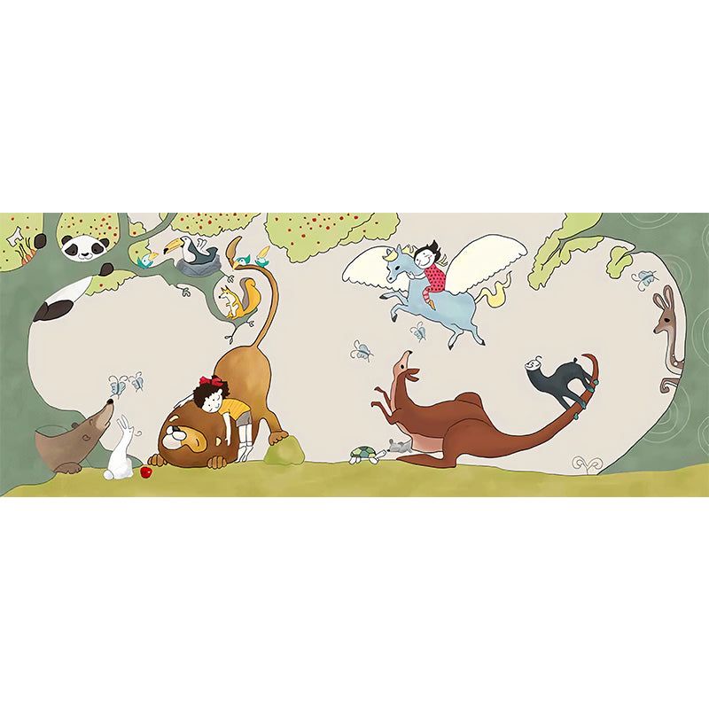 Illustration Cartoon Animal Mural for Children 3D Effect Wall Covering for Kid's Bedroom Clearhalo 'Wall Decor' 'Wall Mural' 969828