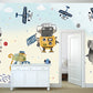 Extra Large Illustration Simple Mural Wallpaper for Boy or Girl with Cartoon Animal and Airplane in Blue and Beige Clearhalo 'Wall Decor' 'Wall Mural' 969831