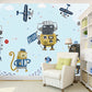 Extra Large Illustration Simple Mural Wallpaper for Boy or Girl with Cartoon Animal and Airplane in Blue and Beige Clearhalo 'Wall Decor' 'Wall Mural' 969836
