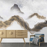 Illustration Mountain and Cloud Mural Extra Large Wall Decor for Living Room, Personalized Size Available Clearhalo 'Wall Decor' 'Wall Mural' 969892