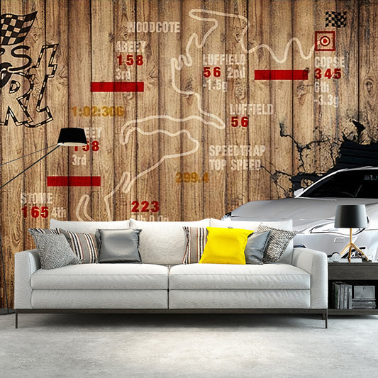 Yellow Wood and Car Mural Wallpaper Water-Resistant Wall Covering for Home Decoration Clearhalo 'Wall Decor' 'Wall Mural' 969945