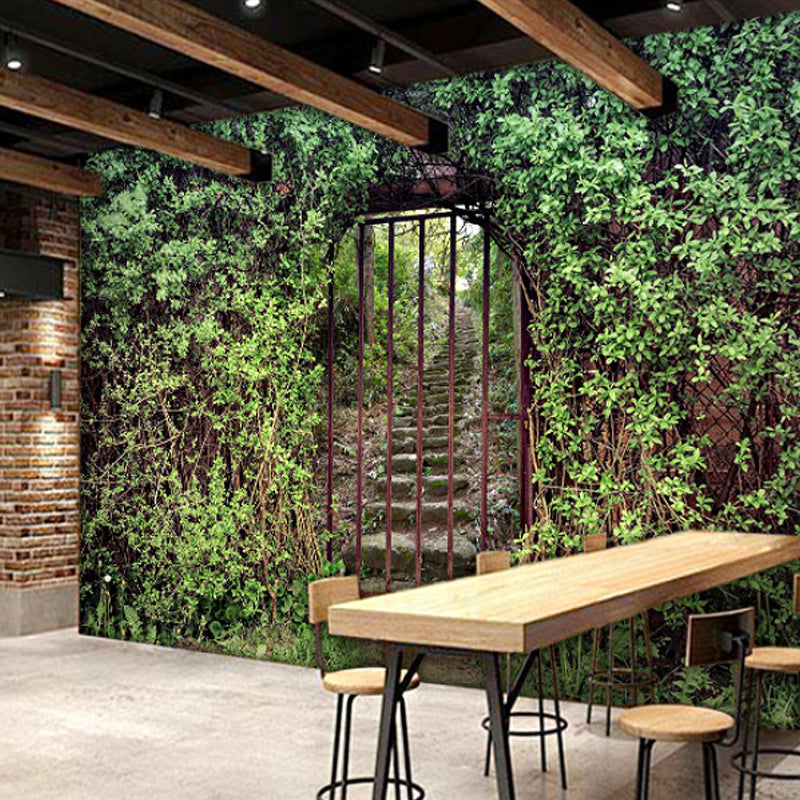 Photo Plant and Stair Mural Whole Wall Covering for Kitchen, Personalized Size Available Clearhalo 'Wall Decor' 'Wall Mural' 969979