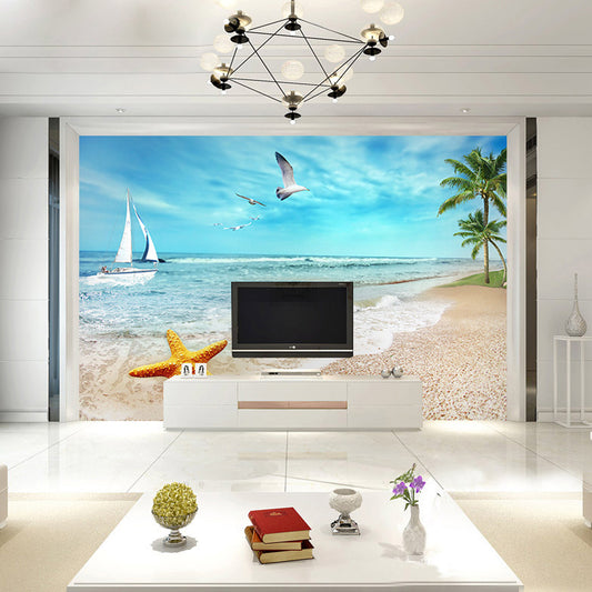 Decorative Seashore Wall Covering Non-Woven Fabric Minimalist Wall Mural for Accent Wall Clearhalo 'Wall Decor' 'Wall Mural' 970064
