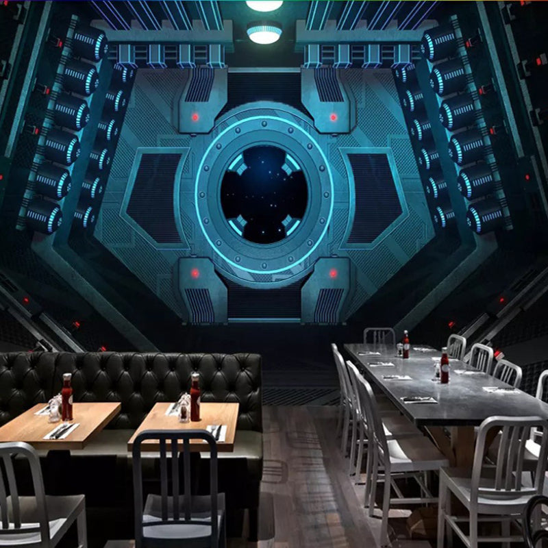 Dark Blue Modernism Mural Wallpaper Space Capsule Wall Covering for Bar Decoration Blue Clearhalo 'Wall Decor' 'Wall Mural' 970067