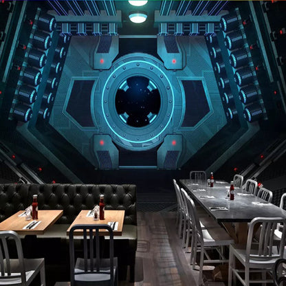 Dark Blue Modernism Mural Wallpaper Space Capsule Wall Covering for Bar Decoration Blue Clearhalo 'Wall Decor' 'Wall Mural' 970067