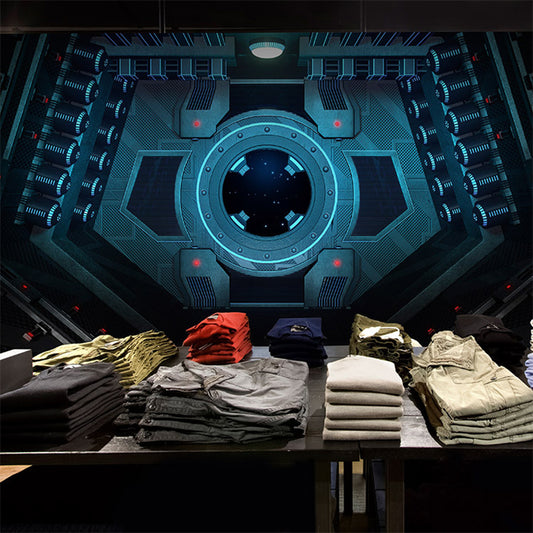 Dark Blue Modernism Mural Wallpaper Space Capsule Wall Covering for Bar Decoration Clearhalo 'Wall Decor' 'Wall Mural' 970068