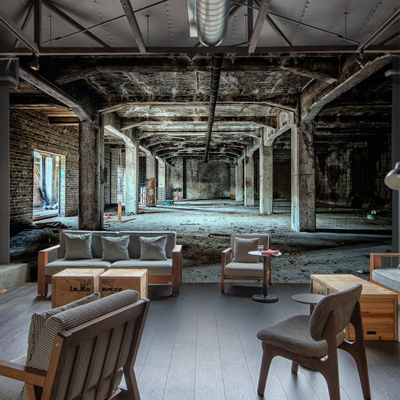 Full Size 3D Warehouse Mural in Brown Non-Woven Fabric Wall Art for Meeting Room, Custom-Made Grey Clearhalo 'Wall Decor' 'Wall Mural' 970077