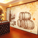 Wine and Dishes Wall Mural in Yellow, Retro Wall Art for Restaurant