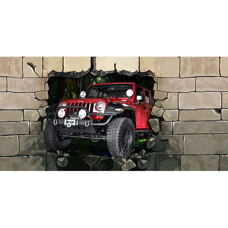 Illustration 3D Car Mural Extra Large Wall Art for Bar, Personalized Size Available Clearhalo 'Wall Decor' 'Wall Mural' 970140