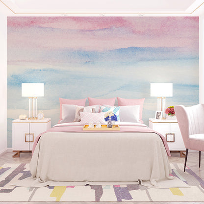 Illustration Ombre Wall Covering Extra Large Wall Mural for Coffee Shop, Personalized Size Available Pink-Blue Clearhalo 'Wall Decor' 'Wall Mural' 970156