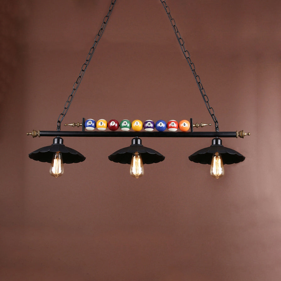 3 Lights Scalloped Shade Island Pendant Light Industrial Style Black Metal Billiard Light with Chain Black Clearhalo 'Ceiling Lights' 'Island Lights' Lighting' 97037