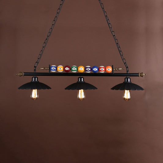 3 Lights Scalloped Shade Island Pendant Light Industrial Style Black Metal Billiard Light with Chain Clearhalo 'Ceiling Lights' 'Island Lights' Lighting' 97038