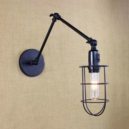 Swing Arm Corridor Wall Sconce Rustic Style Metal 1 Light Black Finish Adjustable Wall Mounted Light Black Clearhalo 'Art deco wall lights' 'Cast Iron' 'Glass' 'Industrial wall lights' 'Industrial' 'Middle century wall lights' 'Modern' 'Rustic wall lights' 'Tiffany' 'Traditional wall lights' 'Wall Lamps & Sconces' 'Wall Lights' Lighting' 97068