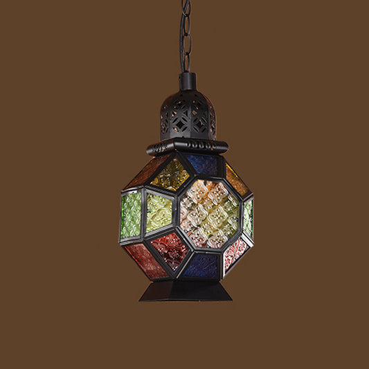 1 Light Pendant Light Fixture Decorative Restaurant Ceiling Lamp with Lantern Cut Glass Shade in Black/Bronze Clearhalo 'Ceiling Lights' 'Pendant Lights' 'Pendants' Lighting' 974326