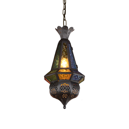 1 Light Pendant Light Fixture Decorative Restaurant Ceiling Lamp with Lantern Cut Glass Shade in Black/Bronze Clearhalo 'Ceiling Lights' 'Pendant Lights' 'Pendants' Lighting' 974330