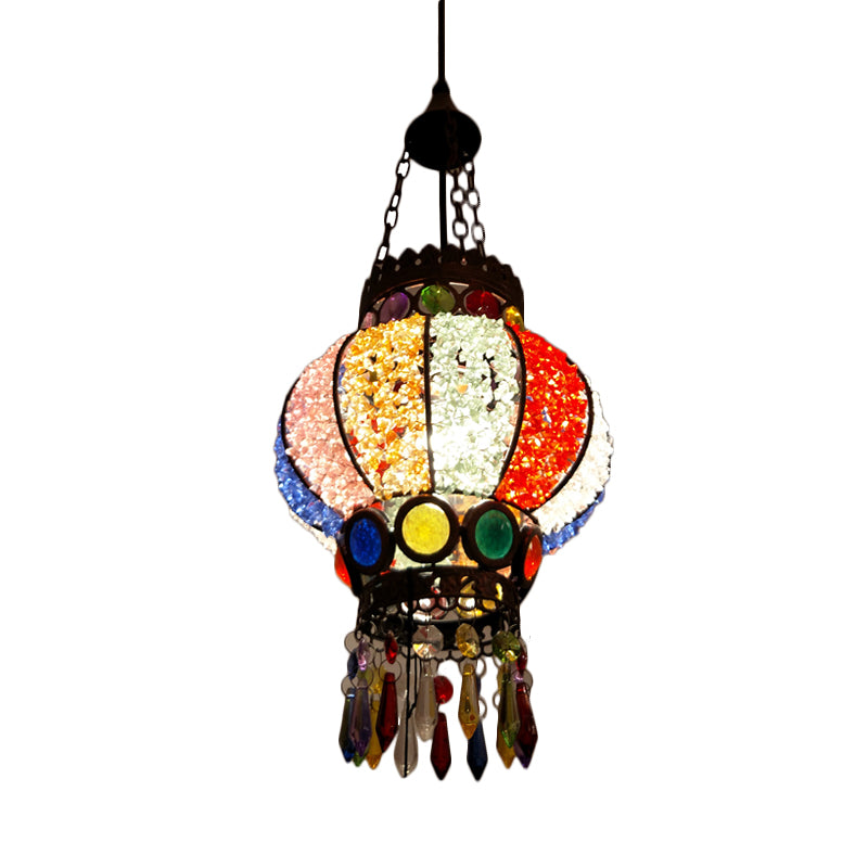Black Spherical Ceiling Lamp Bohemian Metal Single Head Living Room Suspension Light with Crystal Draping Clearhalo 'Ceiling Lights' 'Pendant Lights' 'Pendants' Lighting' 974335