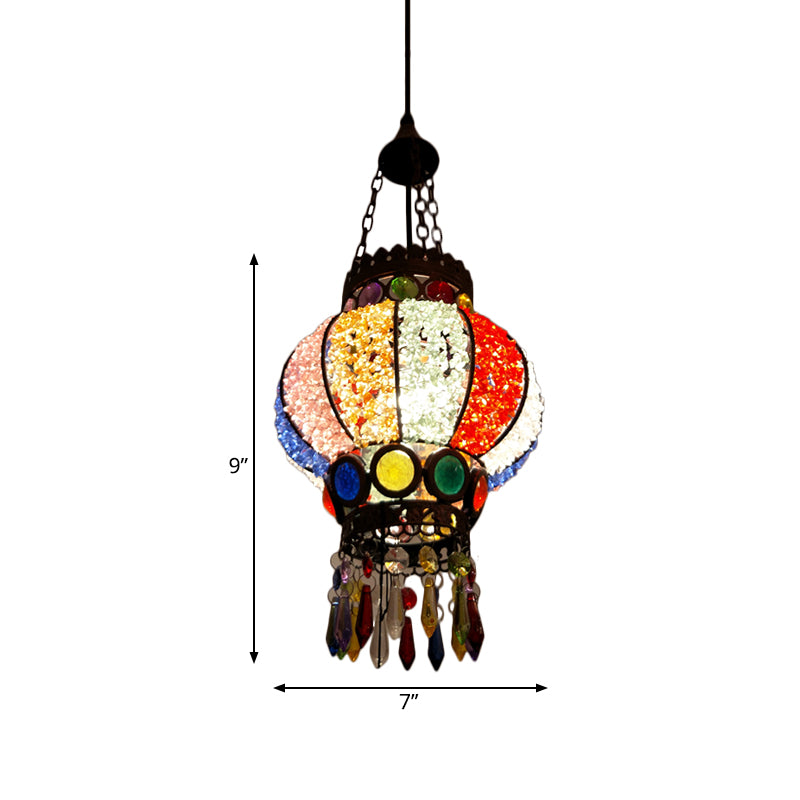 Black Spherical Ceiling Lamp Bohemian Metal Single Head Living Room Suspension Light with Crystal Draping Clearhalo 'Ceiling Lights' 'Pendant Lights' 'Pendants' Lighting' 974337