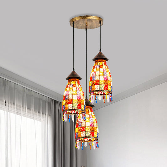 Dome Shade Bar Multi Light Pendant Vintage Metal 3 Heads Black Ceiling Lamp with Linear/Round Canopy Clearhalo 'Ceiling Lights' 'Pendant Lights' 'Pendants' Lighting' 974339