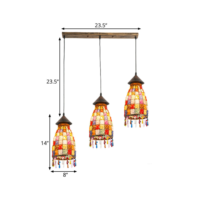 Dome Shade Bar Multi Light Pendant Vintage Metal 3 Heads Black Ceiling Lamp with Linear/Round Canopy Clearhalo 'Ceiling Lights' 'Pendant Lights' 'Pendants' Lighting' 974347