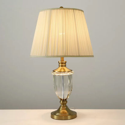 Tapering Fabric Nightstand Light Minimalistic Single Beige Table Lighting with Crystal Base Beige Clearhalo 'Lamps' 'Table Lamps' Lighting' 974369