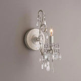 Metal Candle Wall Sconce Dining Room 1-Light Antique Style Sconce Light with Crystal in White Clearhalo 'Wall Lamps & Sconces' 'Wall Lights' Lighting' 97453