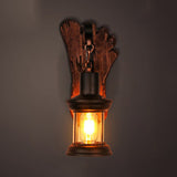 Caged Living Room Wall Light Fixture Coastal Clear Glass 1 Light Rust Sconce Lamp with Footprint Wooden Backplate Rust Clearhalo 'Industrial wall lights' 'Industrial' 'Middle century wall lights' 'Rustic wall lights' 'Tiffany' 'Wall Lamps & Sconces' 'Wall Lights' Lighting' 97504