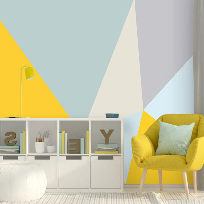 Personalized Size Illustration Wall Mural for Living Room with Color Block in Blue and Yellow Yellow-Blue Clearhalo 'Wall Decor' 'Wall Mural' 975205