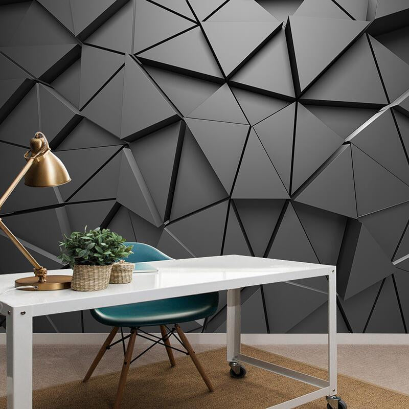 Whole Photography 3D Triangle Mural for Meeting Room in Black and Grey, Made to Measure Black-Gray Clearhalo 'Wall Decor' 'Wall Mural' 975212