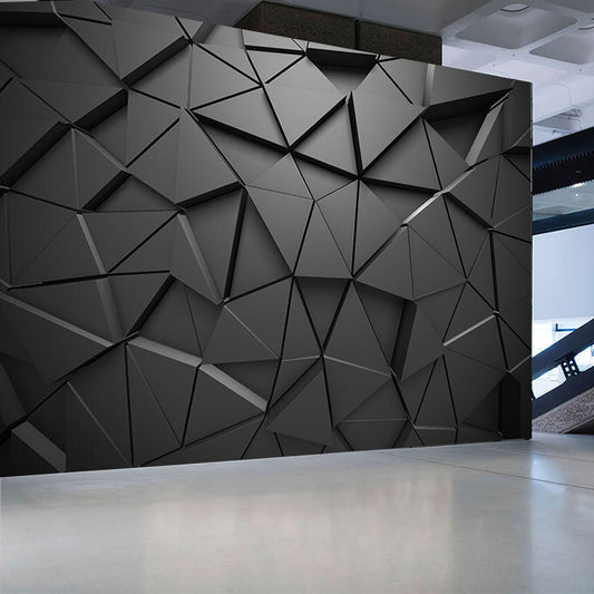 Whole Photography 3D Triangle Mural for Meeting Room in Black and Grey, Made to Measure Clearhalo 'Wall Decor' 'Wall Mural' 975213