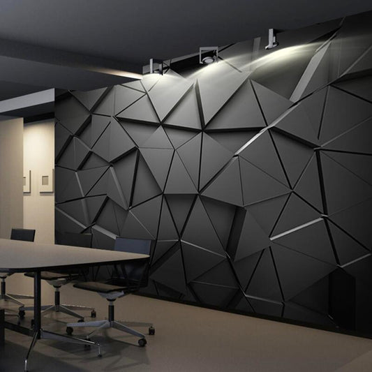 Whole Photography 3D Triangle Mural for Meeting Room in Black and Grey, Made to Measure Clearhalo 'Wall Decor' 'Wall Mural' 975214
