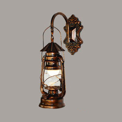 Clear Glass Antique Bronze Sconce Light Lantern 1-Light Industrial Wall Lamp Fixture Clearhalo 'Art deco wall lights' 'Cast Iron' 'Glass' 'Industrial wall lights' 'Industrial' 'Middle century wall lights' 'Modern' 'Rustic wall lights' 'Tiffany' 'Traditional wall lights' 'Wall Lamps & Sconces' 'Wall Lights' Lighting' 97524