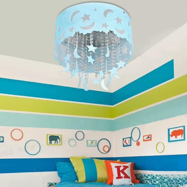 Blue Star & Moon Ceiling Light with Crystal Bead Romantic LED Flush Mount Light for Kid Bedroom Clearhalo 'Ceiling Lights' 'Close To Ceiling Lights' 'Close to ceiling' 'Flush mount' Lighting' 97572