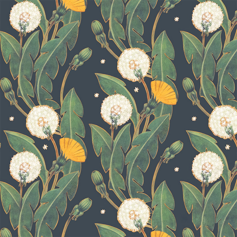 Minimalist Flower and Leaf Mural in Blue and Green Living Room Wall Covering, Custom-Printed Clearhalo 'Wall Decor' 'Wall Mural' 976826