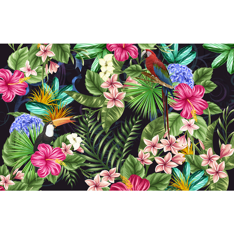 Green Jungle and Flower Mural Wallpaper Stain-Resistant Wall Decor for Guest Room Clearhalo 'Wall Decor' 'Wall Mural' 976953