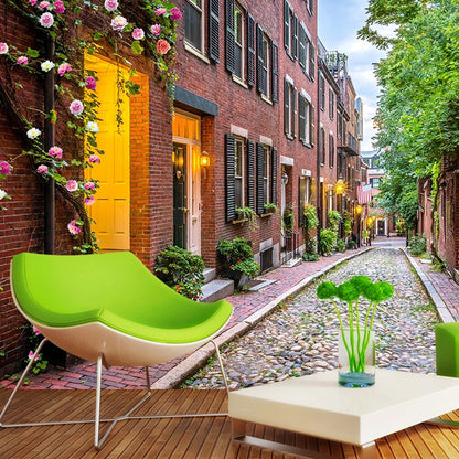 Red European Town Wall Mural Water-Resistant Wall Covering for Theme Restaurant Decoration Brick Red Clearhalo 'Wall Decor' 'Wall Mural' 977096