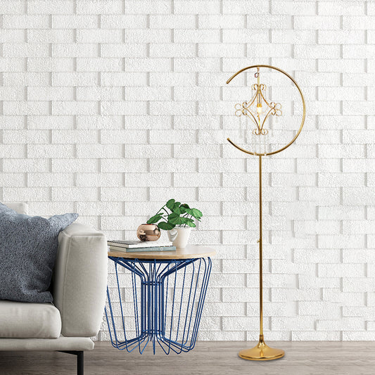 Scrolled Frame Floor Lighting Contemporary Metal 1 Light Gold Standing Lamp with Crystal Strand Design Clearhalo 'Floor Lamps' 'Lamps' Lighting' 977112