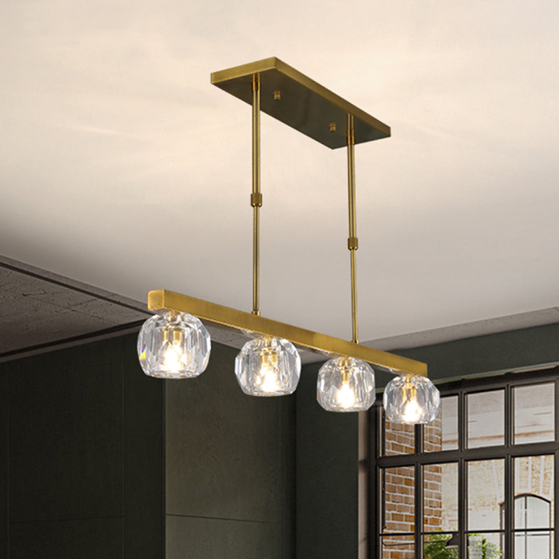 Faceted Crystal Sphere Island Pendant Light Minimalist 3/4 Lights Hanging Lamp Kit in Gold with Linear Design 4 Gold Clearhalo 'Ceiling Lights' 'Island Lights' Lighting' 977135
