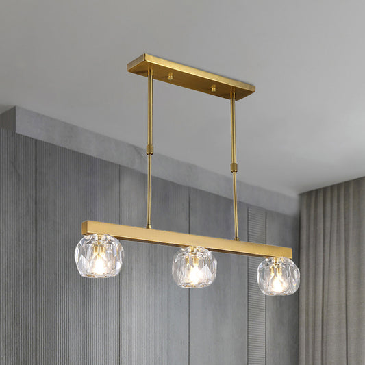 Faceted Crystal Sphere Island Pendant Light Minimalist 3/4 Lights Hanging Lamp Kit in Gold with Linear Design 3 Gold Clearhalo 'Ceiling Lights' 'Island Lights' Lighting' 977139